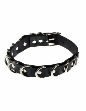 Adjustable Collar With D-Rings  |   Fetishwear Bondage Black