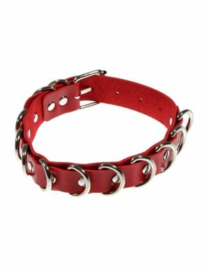 Adjustable Red Collar With D-Rings  |   Fetishwear Bondage Fetishwear