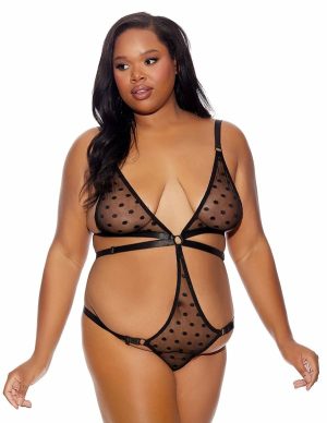 Barely Bare Strappy Bikini Plus Size Teddy  |   Fetishwear Bondage Black