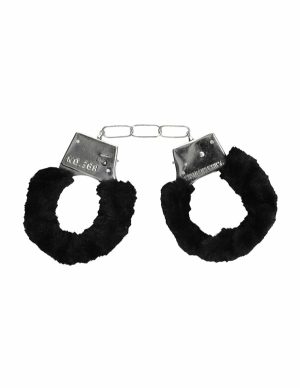 Black & White Furry Hand Cuffs With Quick Release  |   Restraints Bondage Black