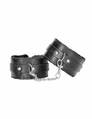 Black & White Plush Leather Ankle Cuffs  |   Restraints Bondage Black