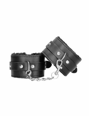 Black & White Plush Leather Wrist Cuffs  |   Restraints Bondage Black