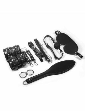 Bound To Love 7Pc Vegan Leather Bondage Set  |   Kits Bondage Black/Silver