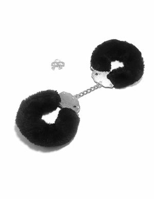 Bound To Love Black Furry Handcuffs  |   Restraints Bondage Black/Silver