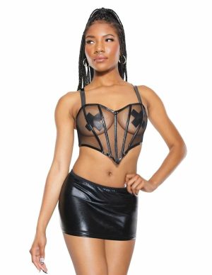 Domineering Cropped Sheer Corset  |   Fetishwear Bondage Black