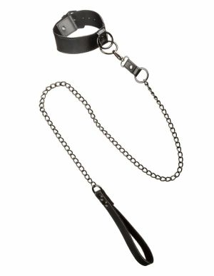 Euphoria Collar With Chain Leash  |   Restraints Bondage Black