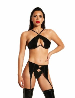 Fantasy Unlined Monowire Vinyl 3Pc Plus Size Set  |   Fetishwear Bondage Black