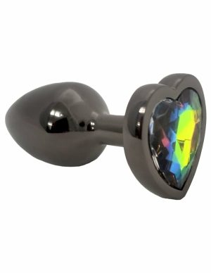 Fem Gem Gunmetal Heart Plug With Rainbow Gem  |   Anal Toys Sex Toys Anal Toys