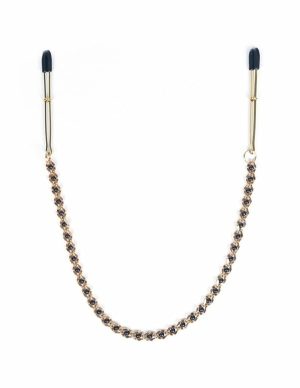 Gold Nipple Clamps W/ Beaded Chain  |   Nipple Play Bondage Nipple Play