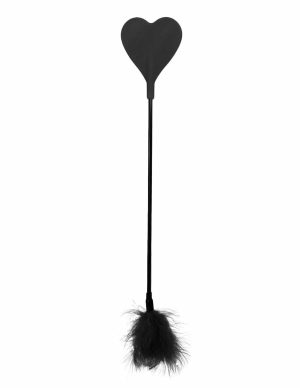 Kink And Consent Black Silicone Heart Crop And Feather  |   Impact Play Bondage Black