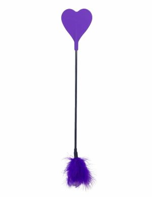 Kink And Consent Purple Silicone Heart Crop With Feather  |   Impact Play Bondage Impact Play