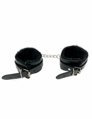 Lovers Pain Faux Fur Wrist Cuffs  |   Restraints Bondage Black