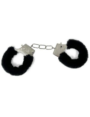 Lovers Pain Metal Faux Fur Handcuffs  |   Restraints Bondage Black