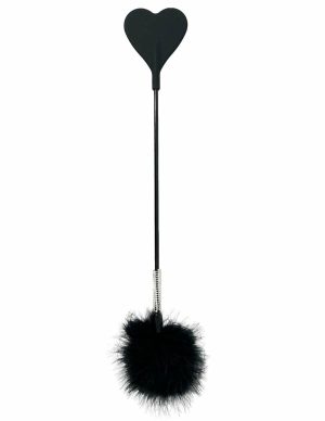 Lovers Pain Silicone Heart Crop And Feather  |   Impact Play Bondage Black