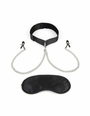 Lux Fetish Collar And Nipple Clamps  |   Fetishwear Bondage Black