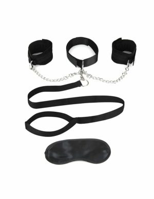 Lux Fetish Collar Cuffs And Leash Set  |   Fetishwear Bondage Black