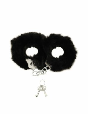 Rabbit Fur Handcuffs Black  |   Restraints Bondage Black