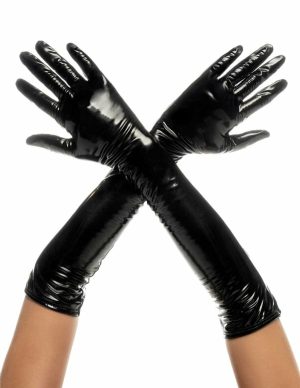 Set The Tone Gloss Black Gloves  |   Fetishwear Bondage Black