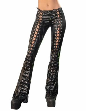 Stretch Pvc Lace-Up Flared Pant  |   Fetishwear Bondage Black