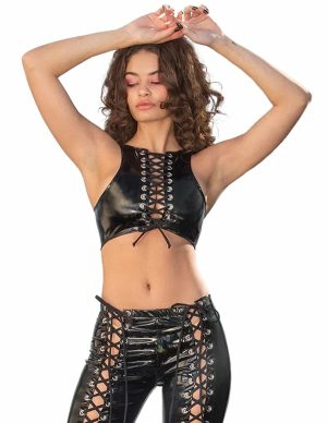 Stretch Pvc Lace-Up Top  |   Fetishwear Bondage Black